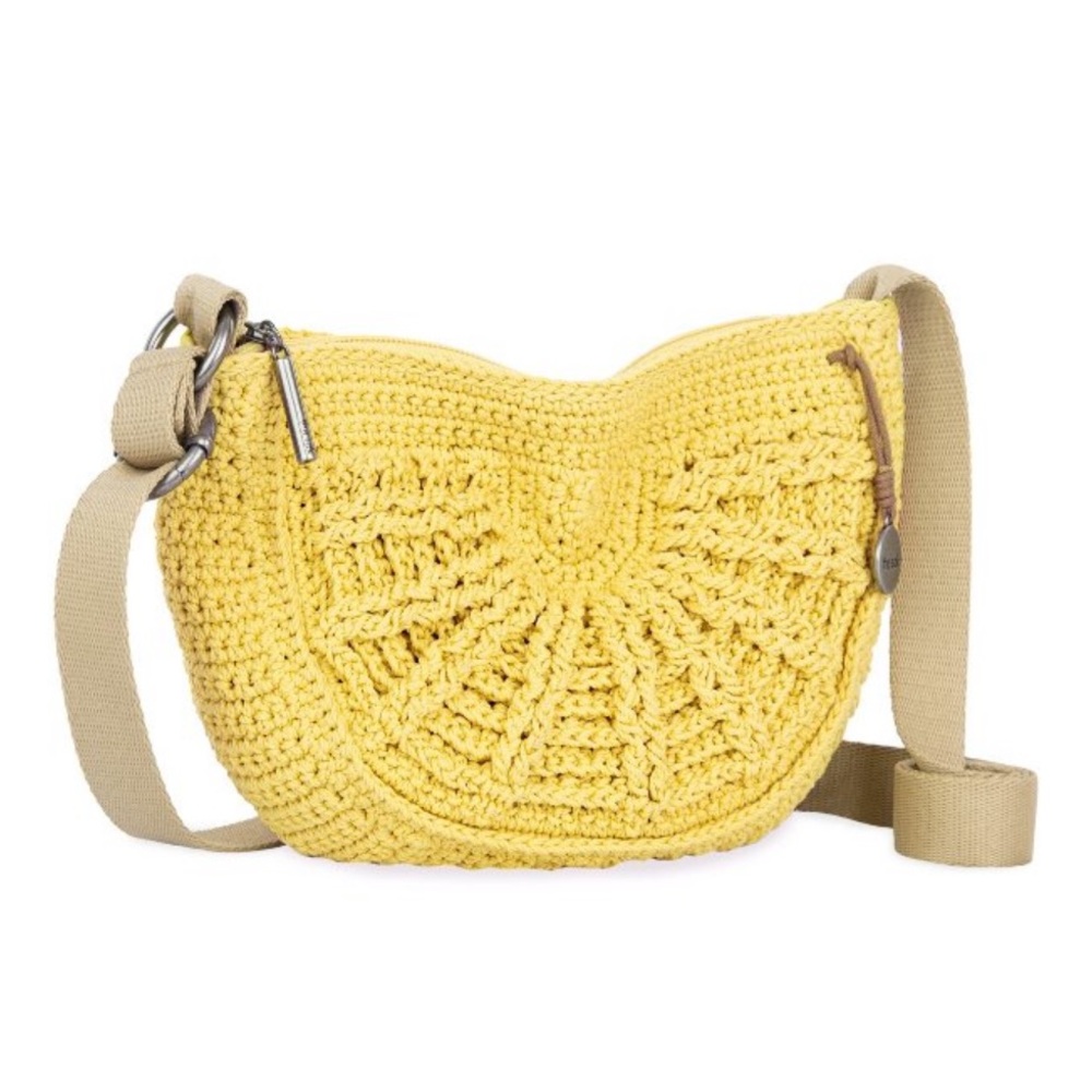 THE SAK Casual Yellow Crochet Crossbody Bag with Beige Strap